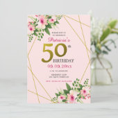 Invitation 50e anniversaire de la florale moderne rose et or (Debout devant)