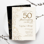 Invitation 50e anniversaire de la florale noire d'or<br><div class="desc">Gold Black Floral 50e anniversaire de la fête Mariage Invitation. Design moderne minimaliste avec accents de dessin botanique et police de script de typographie. Une carte invitation élégante, parfaite pour une célébration élégante. Peut être customisé à n'importe quelle année de mariage. Invitations Zazzle imprimées ou téléchargement instantané modèle imprimable numérique....</div>