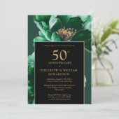 Invitation 50e anniversaire de la florale verte noire et or (Debout devant)