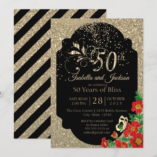Invitation 50e anniversaire de la Parties scintillant Gold Co (Devant / Derrière)