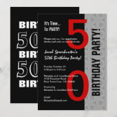 Invitation 50e Anniversaire de l'Argent rouge moderne Noir W1 (Devant / Derrière)