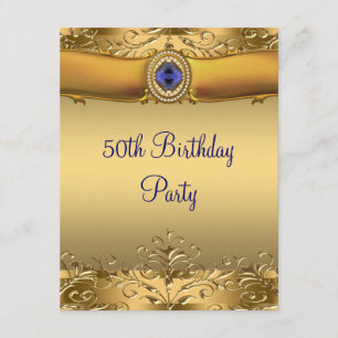 Invitation 50e anniversaire de l'élégante Royal Blue and Gold