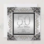 Invitation 50e anniversaire de l'élégante Silver & Black Wome (Devant)