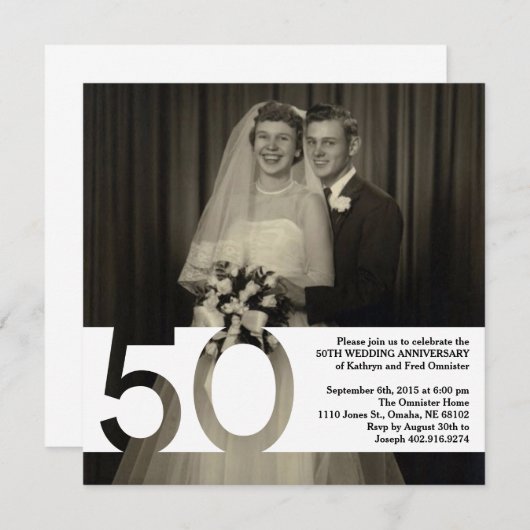 Invitation 50e anniversaire de mariage 5,25 x 5,25 (Devant / Derrière)