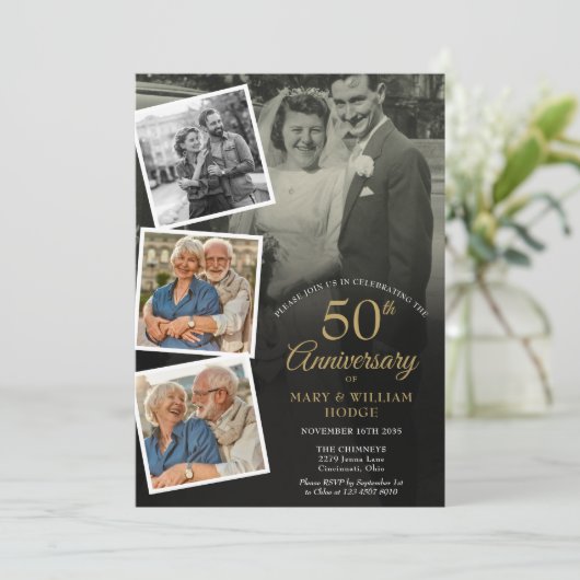 Invitation 50e anniversaire de mariage 5 photos en collage (Debout devant)