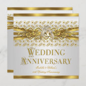 Invitation 50e Anniversaire de Mariage Anneaux Dorés Fleurs B (Devant / Derrière)