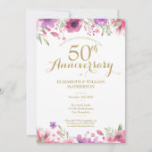 Invitation 50e anniversaire de mariage aquarelle florale (Devant)