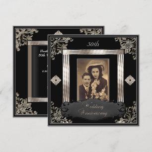 Invitation 50e anniversaire de mariage Art Déco noir sépia