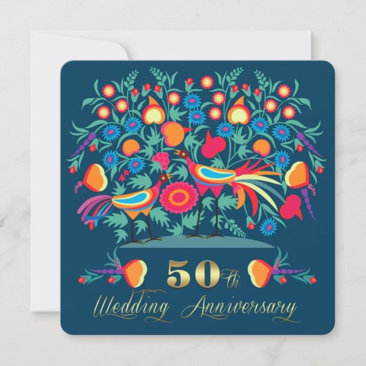 Invitation 50e Anniversaire de Mariage Art Populaire (Devant)