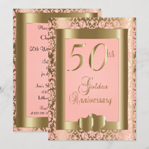 Invitation 50e anniversaire de mariage aux roses d'or et de r