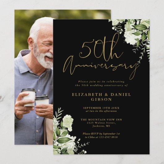 Invitation 50e anniversaire de mariage avec feuill (Devant / Derrière)