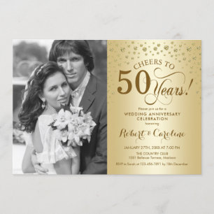 Invitation 50e anniversaire de mariage avec photo - Or