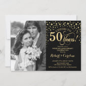 Invitation 50e anniversaire de mariage avec photo - Or Noir (Devant)