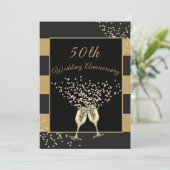 Invitation 50e anniversaire de Mariage Black Gold Chic Elégan (Debout devant)
