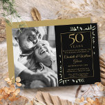 Invitation 50e anniversaire de Mariage Black Gold Green Photo<br><div class="desc">Doté d'une délicate aquarelle et d'une verdure de jardin de campagne,  cette invitation à l'anniversaire chic peut être personnalisée avec votre photo spéciale et des informations de célébration de 50 ans,  avec un arrière - plan d'or à l'envers. Conçu par Thisisnotme©</div>