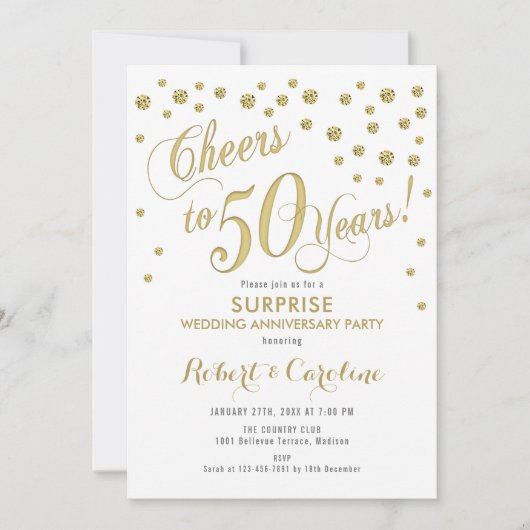 Invitation 50e anniversaire de mariage - Blanc & Or (Devant)