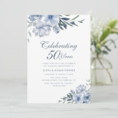 Invitation 50e anniversaire de mariage bleu poussiéreux (Debout devant)