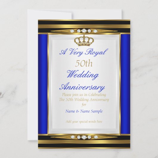 Invitation 50e anniversaire de mariage bleu royal couronne d' (Devant)