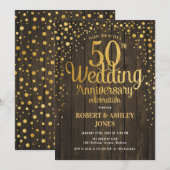 Invitation 50e anniversaire de mariage - Bois & Or (Devant / Derrière)