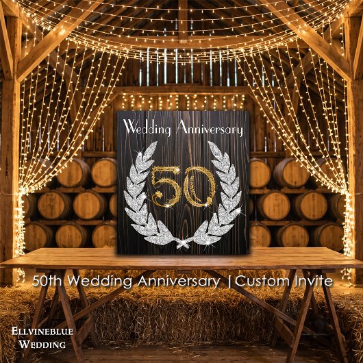Invitation 50e anniversaire de mariage | Bois rustique et or