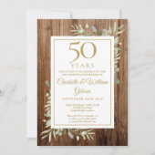 Invitation 50e anniversaire de mariage Bois rustique Feuillag (Devant)