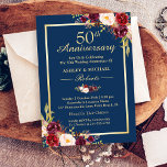 Invitation 50e anniversaire de Mariage Burgundy Floral Navy B<br><div class="desc">Célébrez le 50e anniversaire de Mariage avec ce modèle "Marsala Burgundy Floral Navy Blue invitation". Avec notre outil de conception facile à utiliser, vous pouvez facilement customiser qu'il est le vôtre. (1) Pour plus de personnalisation, cliquez sur le lien "customiser plus loin" et utilisez notre outil de conception pour modifier...</div>