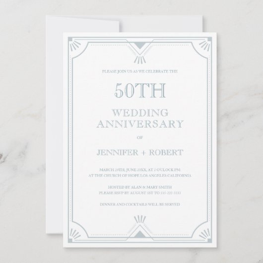 Invitation 50e anniversaire de mariage Cadre Art déco gris bl (Devant)