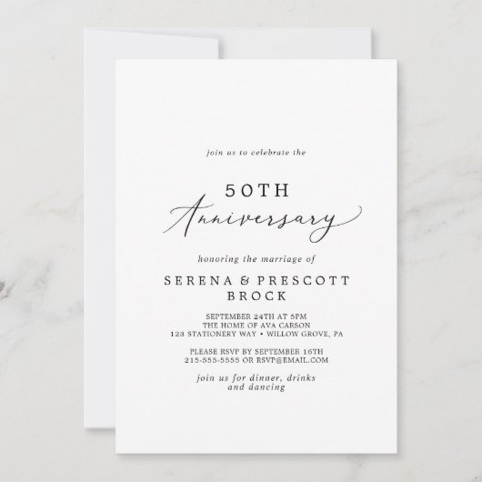 Invitation 50e anniversaire de mariage - Calligraphie délicat (Devant)