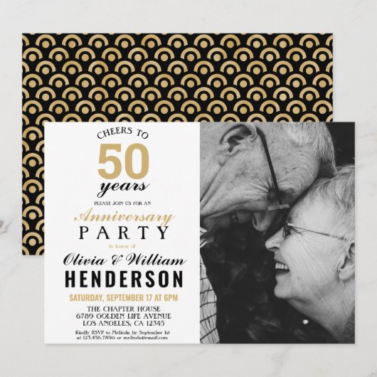 Invitation 50e anniversaire de mariage | Champagne d'or pour (Devant / Derrière)