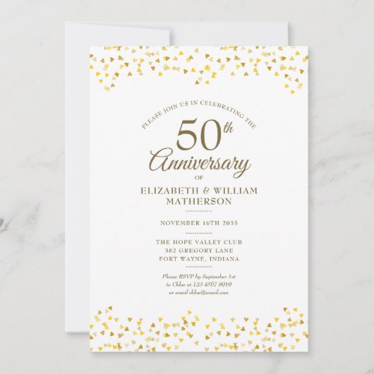 Invitation 50e Anniversaire de Mariage Cœur d'Amour en Confet (Devant)