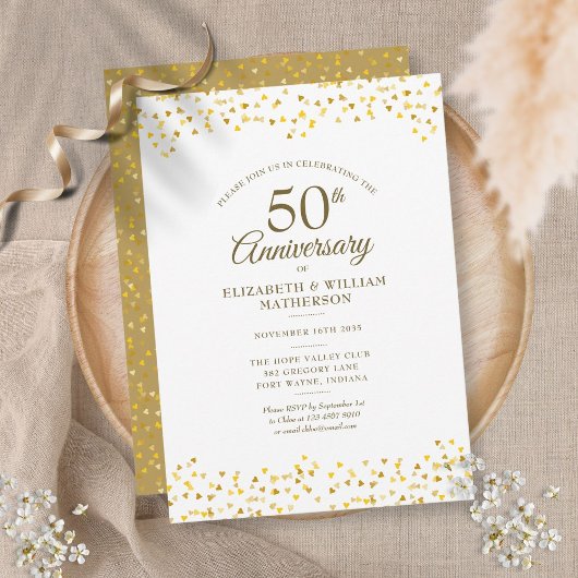 Invitation 50e anniversaire de mariage coeurs d'amour en conf