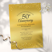 Invitation 50e Anniversaire de Mariage Cœurs Dorés Feuille