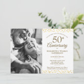 Invitation 50e anniversaire de mariage coeurs dorés photo (Debout devant)