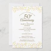 Invitation 50e Anniversaire de Mariage Cœurs Dorés Souvenirs (Devant)