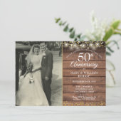 Invitation 50e Anniversaire de Mariage Cœurs en Or Rustique P (Debout devant)