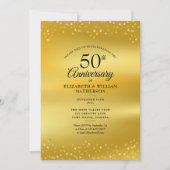 Invitation 50e anniversaire de mariage cœurs or papier métall (Devant)