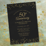 Invitation 50e anniversaire de Mariage Confetti d'or noir<br><div class="desc">Doté d'un délicat confetti de poussière d'or sur un arrière - plan noir. Personnalisez avec vos détails spéciaux cinquante ans d'or anniversaire en élégante typographie de script or. Conçu par Thisisnotme©</div>