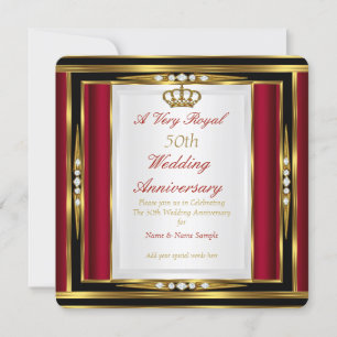 Invitation 50e Anniversaire de Mariage Couronne Royale Rouge 