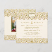 Invitation 50e Anniversaire de mariage Crème Art Déco avec ph (Devant / Derrière)