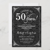 Invitation 50e anniversaire de mariage - Damask noir et blanc (Devant)