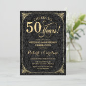 Invitation 50e anniversaire de mariage - Damask noir or (Debout devant)