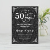 Invitation 50e anniversaire de mariage - Damassé noir et blan (Debout devant)