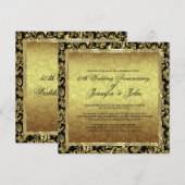 Invitation 50e anniversaire de mariage damassés noirs et or (Devant / Derrière)