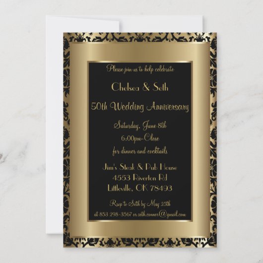 Invitation 50e Anniversaire de Mariage de conception dorée (Dos)