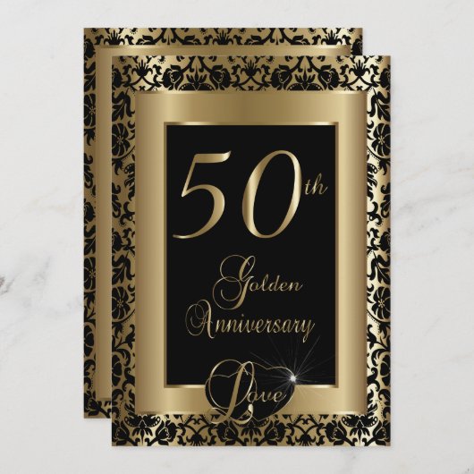 Invitation 50e Anniversaire de Mariage de conception dorée (Devant / Derrière)