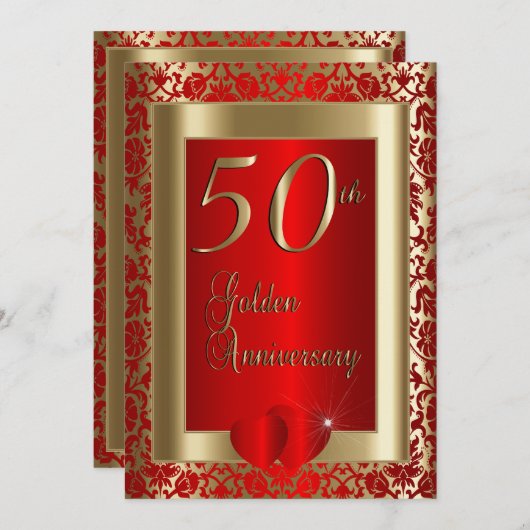 Invitation 50e anniversaire de mariage de noces d'or et de no (Devant / Derrière)