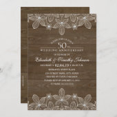 Invitation 50e anniversaire de Mariage Dentelle rustique en b (Devant / Derrière)