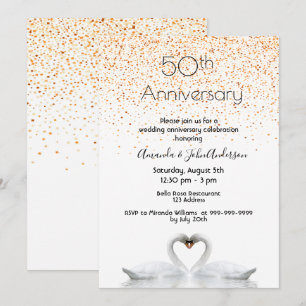 Invitation 50e anniversaire de mariage deux cygnes amoureux b