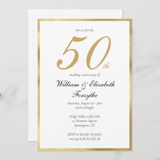 Invitation 50e anniversaire de Mariage d'or (Devant / Derrière)
