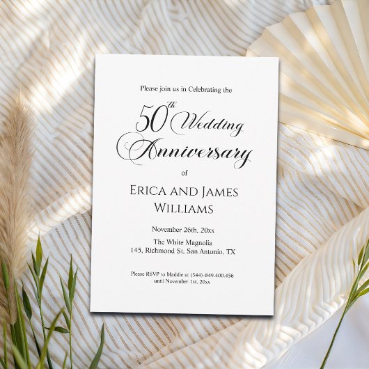 Invitation 50e anniversaire de Mariage d'or Élégant script
